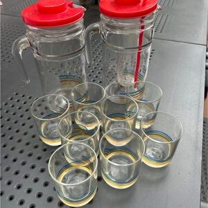 Vintage rainbow glassware by Avir - cups and pitchers
